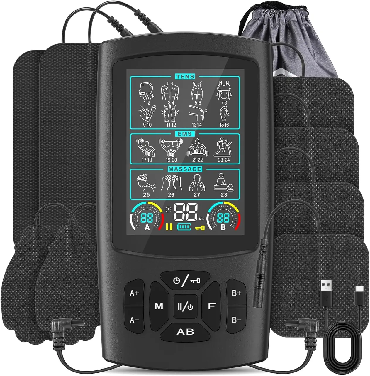 TENS & EMS Muscle Stimulator with 28 Modes, Dual Channel Muscle Stimulator Machine with 8PCS Electrode Pads, for Muscle Relief, Shoulder, Neck, Back, New Upgraded Color Screen MothersDayGift summerwins,back to school,back to school haul