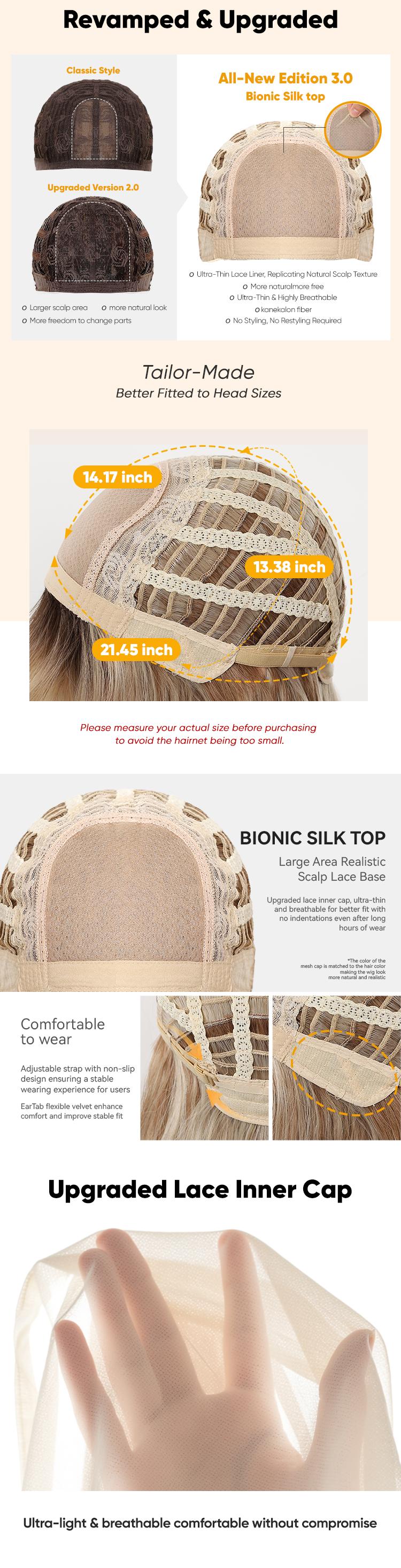 Loni Plus C-DWY New Technology! Bionic Silk Top 24-Inch Long Wave Light Brown Glueless Synthetic Wig with Bangs for Women High-Quality Premium Fiber Easy Wear Comfortable Fit