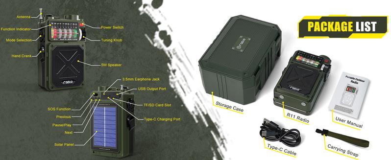 4000mAh NOAA Weather Emergency Radio, AM/FM/WB/SW, Bluetooth, Flashlight, SOS & Solar Power for Hurricane Preparedness & Outdoor Survival Springtok Audio Portable winter storm