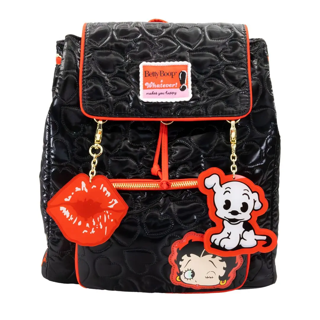 Betty Boop Quilted Heart Trinket Backpack with Acrylic Charms, Cute Small Backpack Purse for Daily Use, Backpack Cute