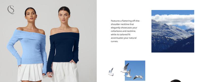 QINSEN Cotton Off The Shoulder Sweater for Women Long Sleeve Ribbed Knit Pullover Sweater Slim Fit Going Out Tops