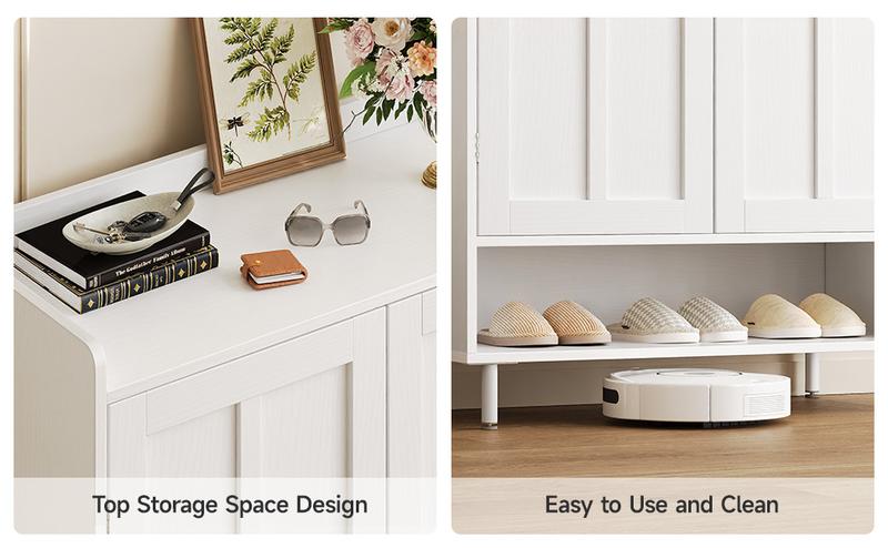 【18-24 Pairs & Adjustable Shelves】ONBRILL 7+1 Tier Farmhouse Shoe Storage Cabinet,  45'' Tall Modern Shoe Cabinet with Metal Legs, Shoes Rack Organizer Cabinet for Entryway, Front Door,Livingroom Bedroom Furniture, HolidayHaul,Christmas Gift