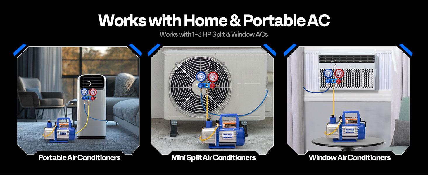 VIVOHOME 110V 1/3 HP 4CFM Single Stage Rotary Vane Air Vacuum Pump and R134a AC Manifold Gauge Set Kit with Leak Detector Carry Bag for HVAC Air Conditioning Refrigeration Recharging ETL Listed