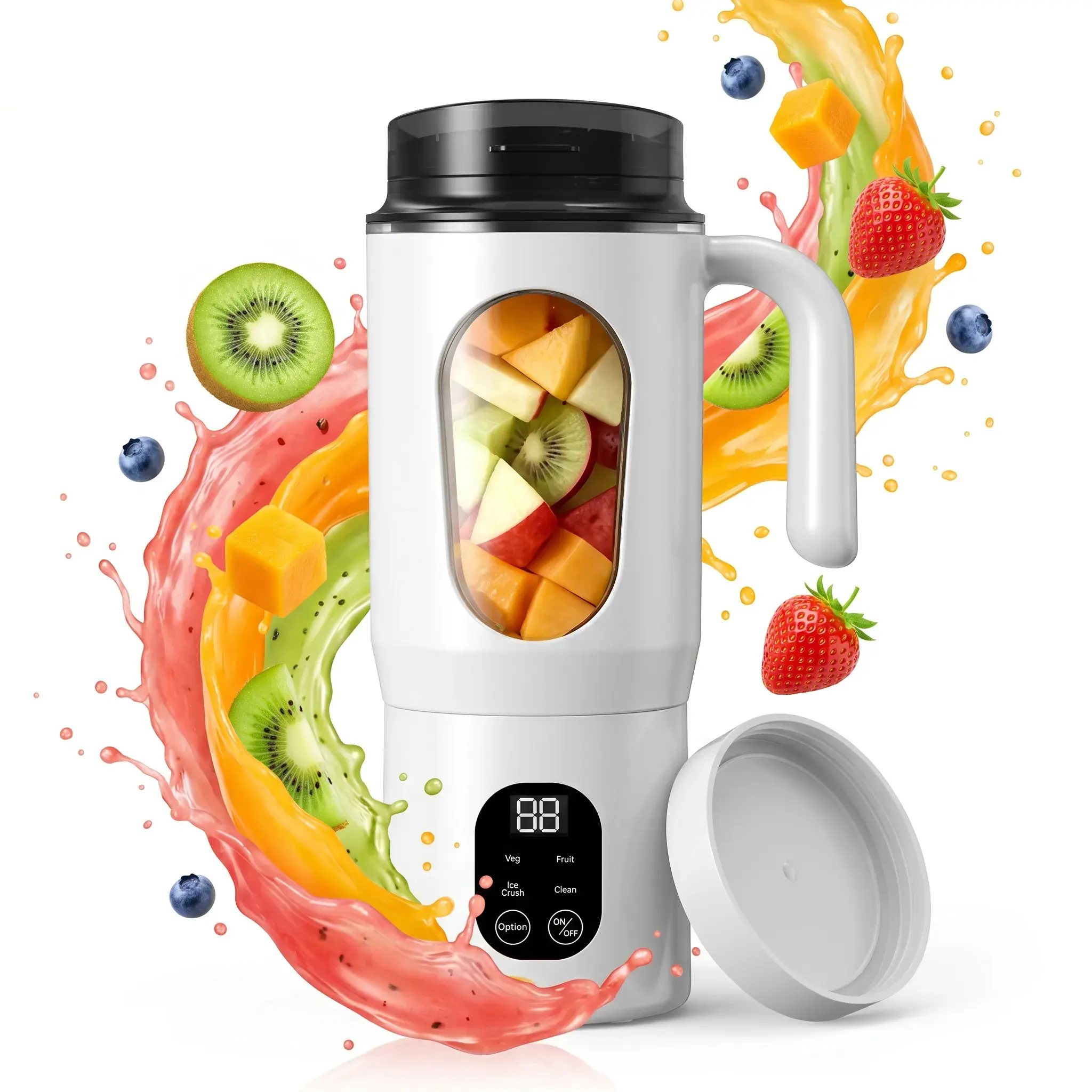 580ML Portable Blender for Kitchen Appliances, USB Rechargeable Handheld Juicer with LED Display, 22000 RPM, Food Grade BPA-Free, Self-Cleaning Ice Crusher for Smoothies, Portable Blenders