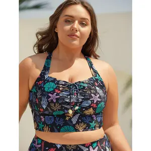 【Summer Turn-Up】【Tammy Control】Bloomchic Bust-Friendly Ties Shell Print Swim Top 2026 Summer Pick for Mother's Day