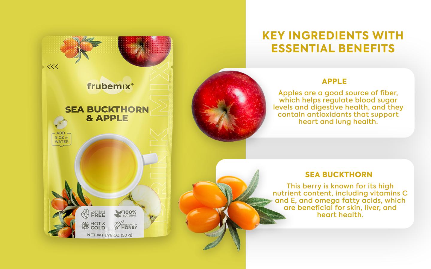 Frubemix Sea Buckthorn & Apple Drink Mix – Honey Sweetened, Purée-Based | No Artificial Flavors | Sparkling Refreshers, Cocktails & Mocktails | Hot or Iced