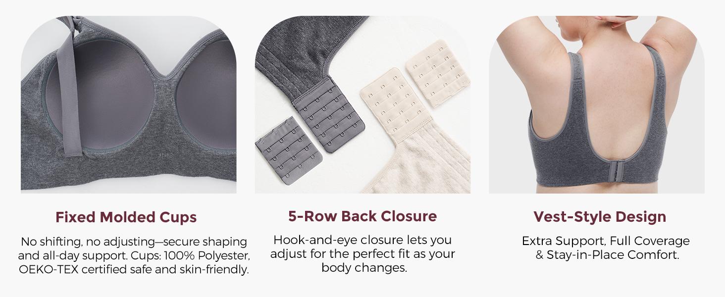 Momcozy Busty Nursing Bras, U.S.Cotton Wirefree Fixed Padded Maternity Bra, Full Coverage Adjustable Fit