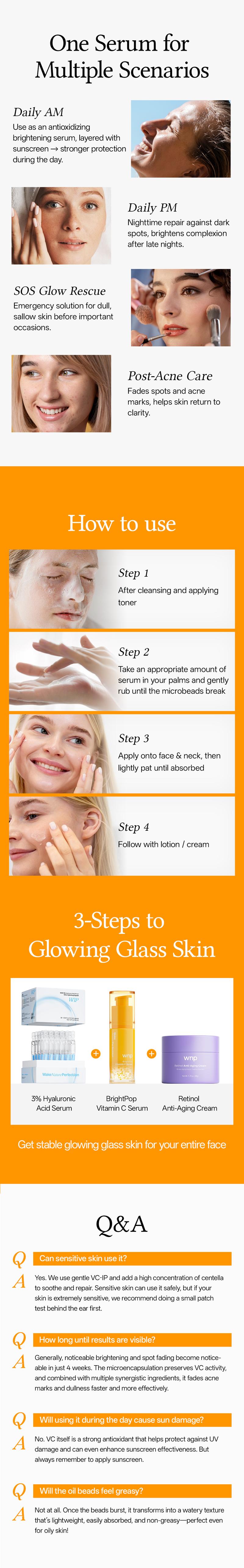 [WNP Official] WNP BrightPop Vitamin C Serum | Brightening Serum for Sensitive Skin | Fades Dark Spots & Evens Tone | Micro-Encapsulated VC, Niacinamide, HA | Fragrance-Free & Non-Irritating