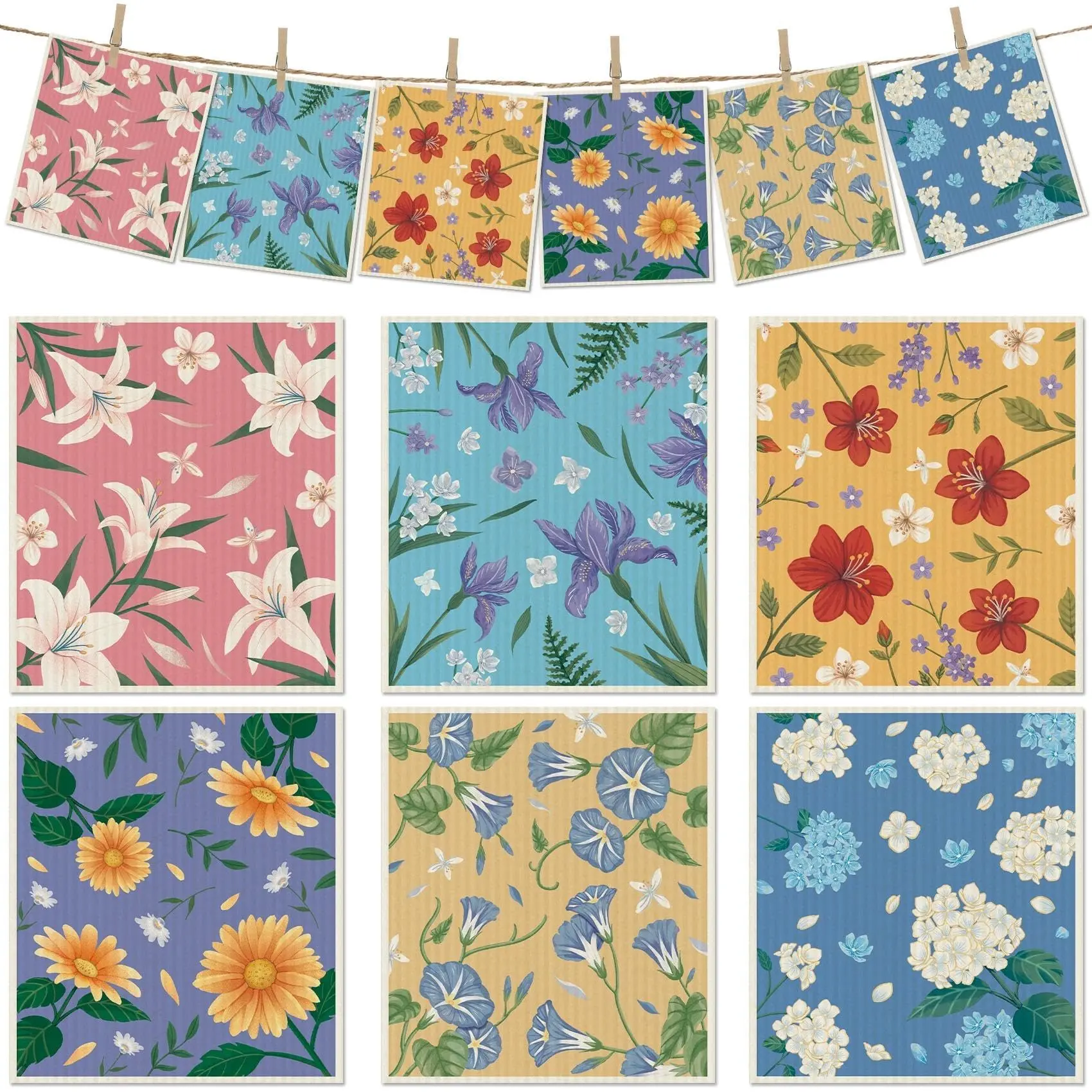 6-Pack Swedish Dishcloths, Heavy-Duty Reusable Cotton Cleaning Cloths - Super Absorbent Sheets, Quick-Drying Mildew-Proof Assorted Colored Sponge Cloths for Kitchen Cleaning, Absorbent Sheets Cleaning Cloths