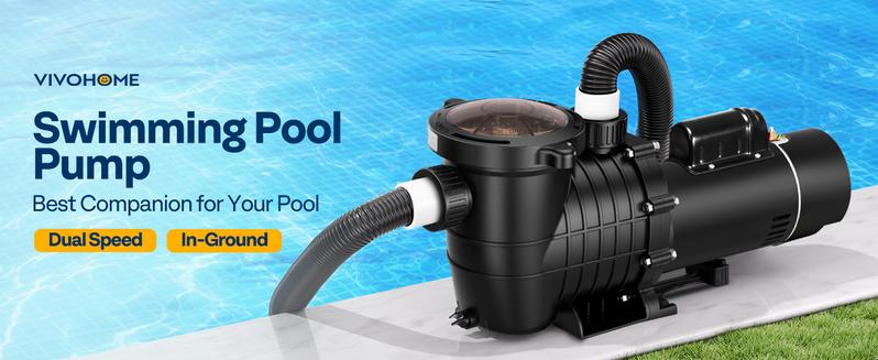 VIVOHOME 2.0 HP Self Priming Swimming Pool Pump Dual Speed 2" 1.5" and 1.25'' Inlet/Outlet 230V Energy Saving w/Strainer Basket