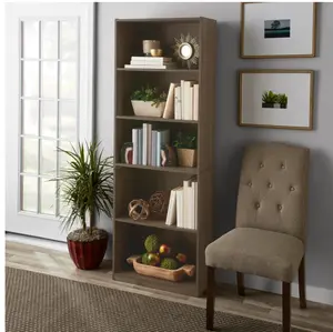 5-Shelf Bookcase with Adjustable Shelves, Rustic Oak