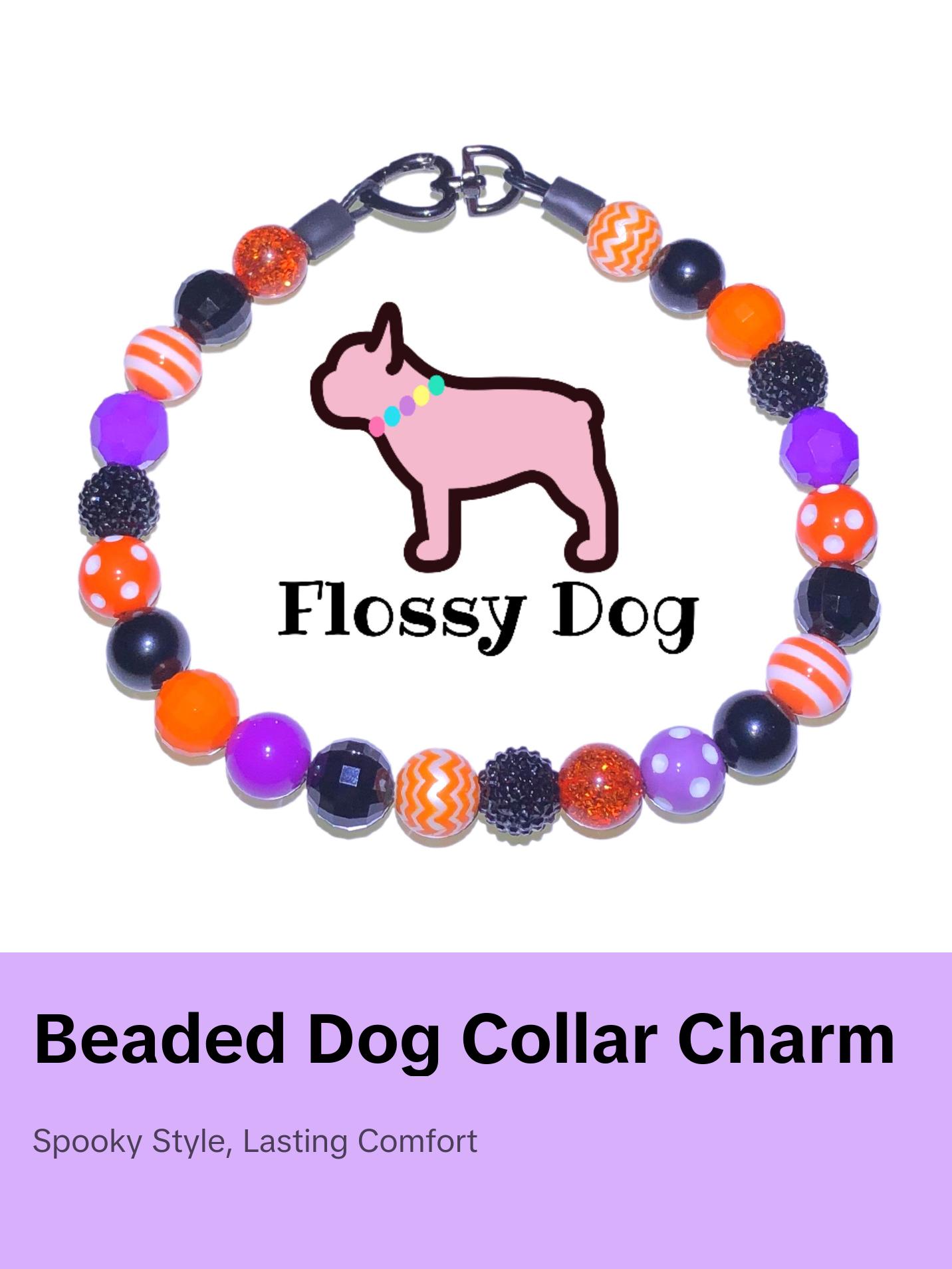 Halloween Beaded Dog Collar | Durable Dog Necklace | Orange, Black, & Purple Halloween Bead Collar | with Collar Charm