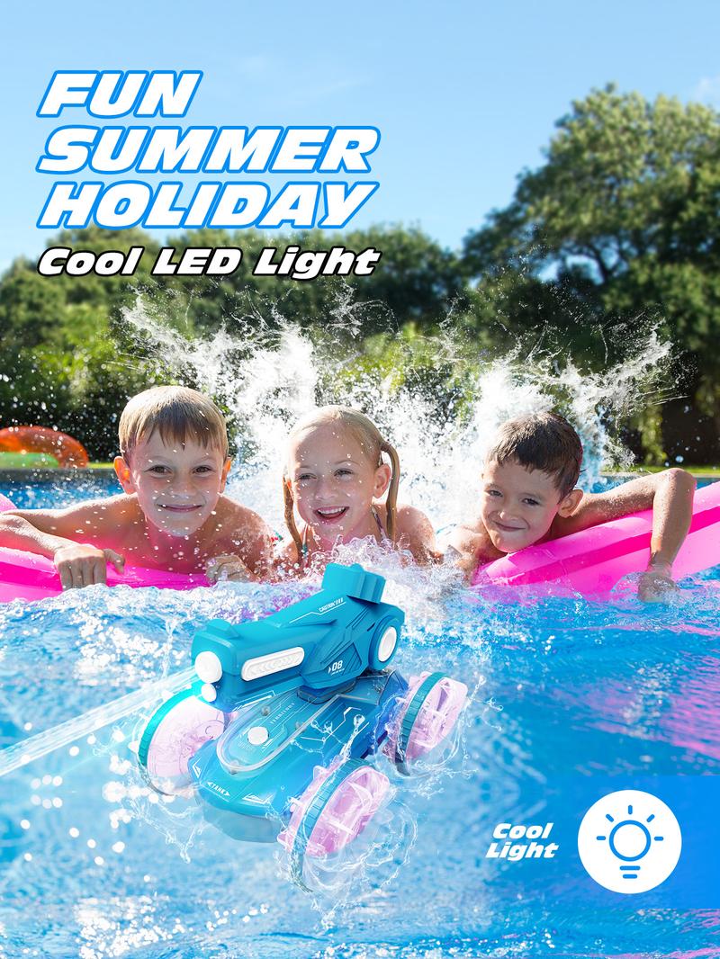All Terrain Road RC cars for kids amphibious tank model automatic water spray toycar with light effects, summer toys, children/adulttoys Rctoys