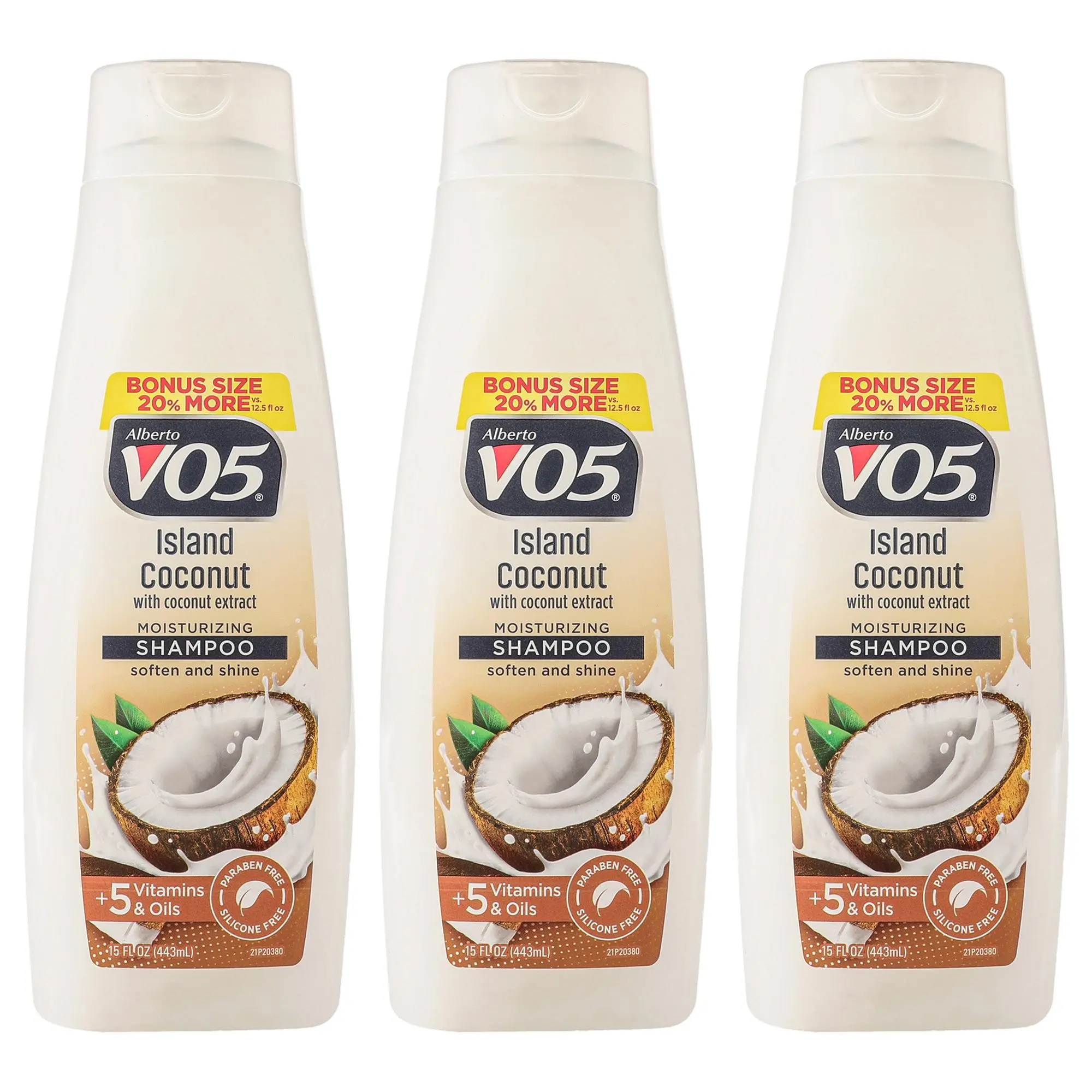 Alberto VO5 Moisturizing Island Coconut Hair Care Shampoo, Hydrating Unisex Shampoo, 15 oz - Pack of 3 (Hydrates with Regular Use)