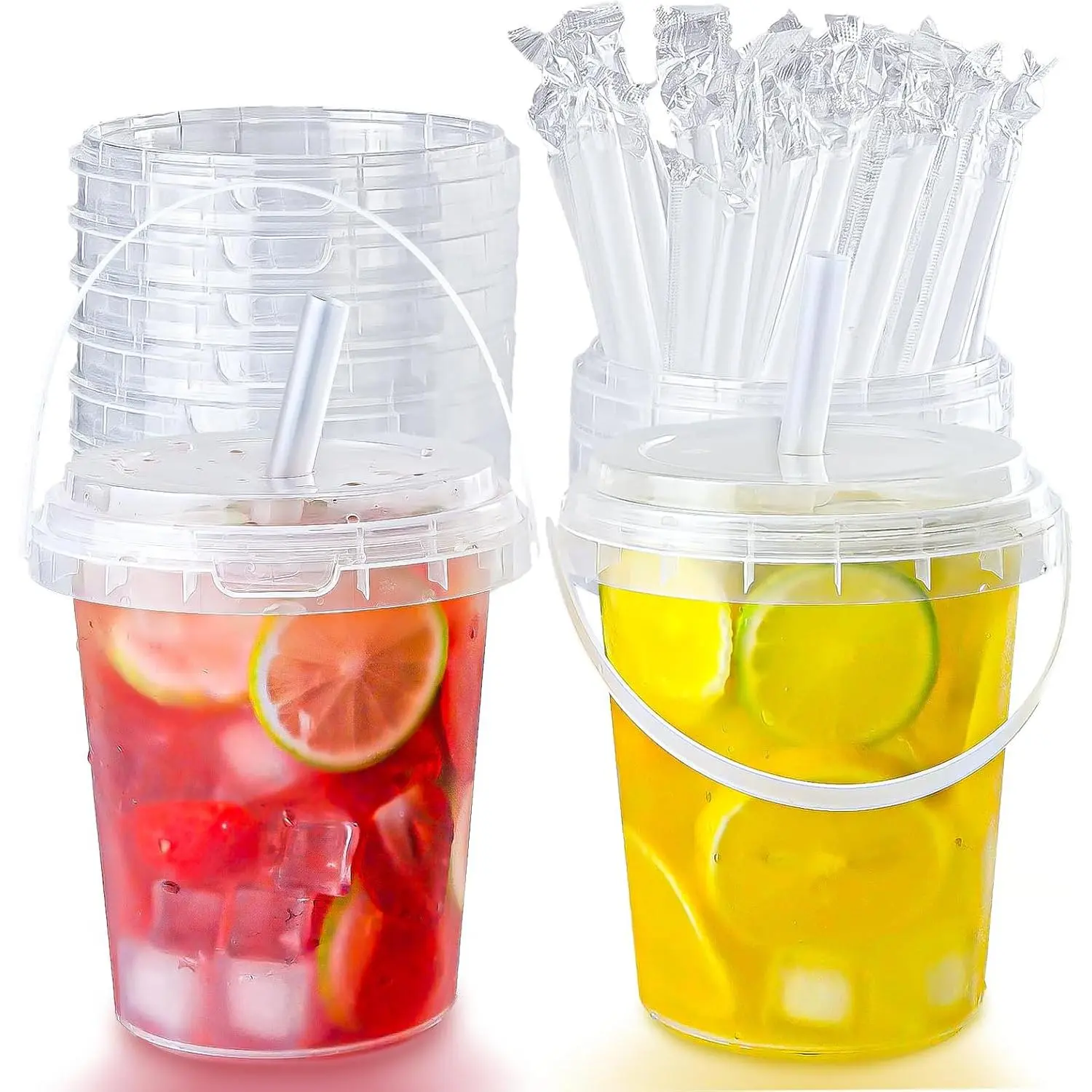 10/15/25/30/50/100 Sets 34oz drink buckets with lids and straws | Leak-Proof PP Material | patron reusable cups with straw | Ideal for Hot/Cold Drinks, to go , Parties & Events/ iced coffee buckets,large plastic cup,food truck supplies #coffeebucket