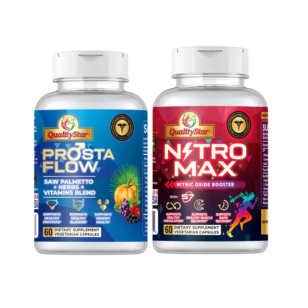 Prosta Flow + Nitro Max- Men’s Performance & Vitality Bundle – Energy, Circulation & Prostate Support & Daily Vitality Support | 2 Bottles (120 Capsules)