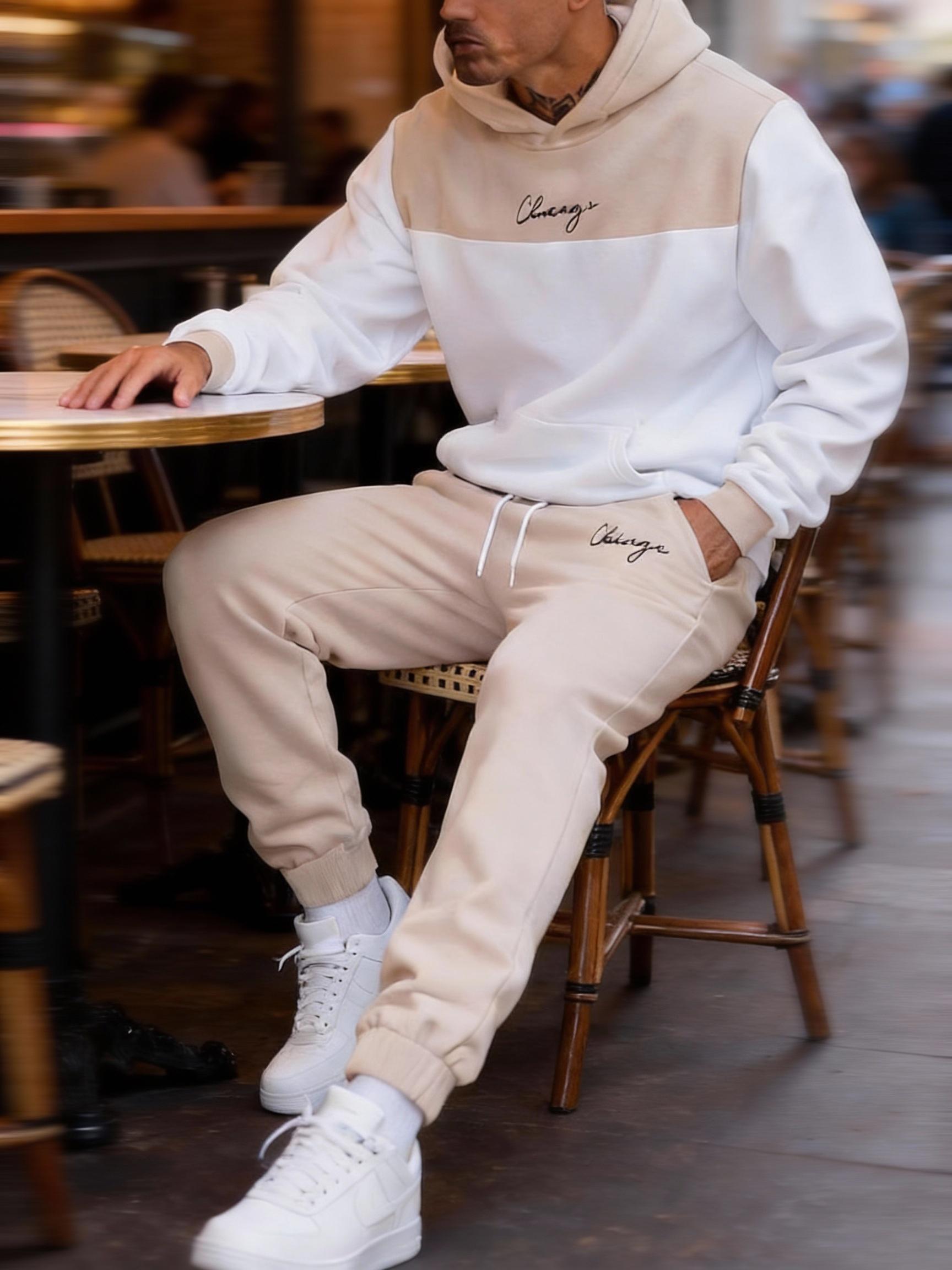 Men's 2025 Hooded Letter Set Hoodie & Casual Pants Business Fashion Versatile Simple Two-Piece Youthful Stylish Outfit
