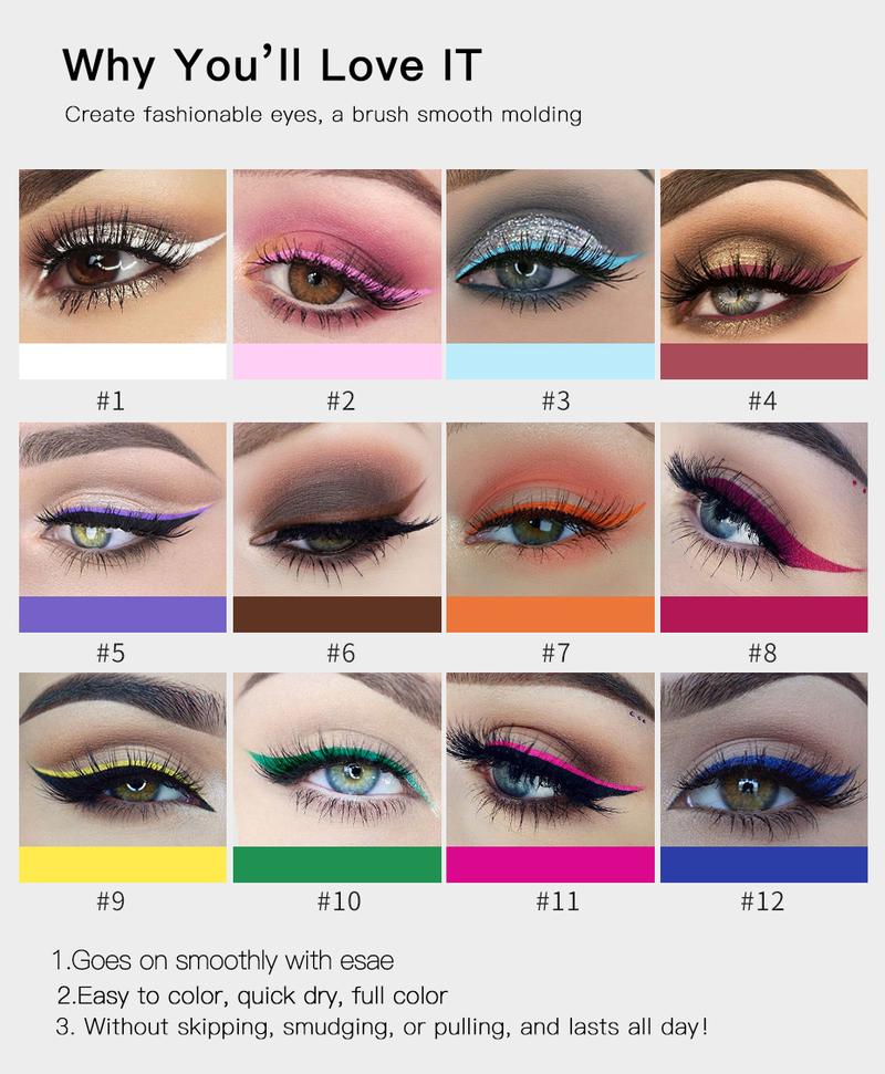 Christmas gift 12 Colors Matte Liquid Eyeliner Set Rainbow Colorful Neon Eyeliner Pencil Pigmented Waterproof Smudgeproof Long Lasting Gel Eye Liner Christmas Makeup Gift Kit for Women (Set A)