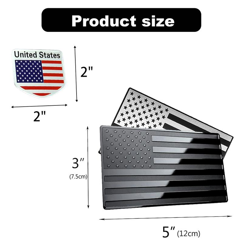 Embossed 3D Metal All Black American Flag Emblem Decal Stickers (1 Pair), Matte Black 5" x 3" Patriotic USA US Flag Car Decals Bumper Stickers for Truck, Window, Motorcycle, Support US Military