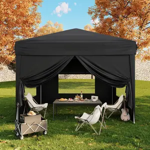 10x10FT Pop Up Canopy Tent with 4 SideWalls, Easy Up Canopy with 3 Adjustable Height, Outdoor Sun Shade with 4 Sandbags & Carrying Bag for Camping, Parties,Outdoor Events