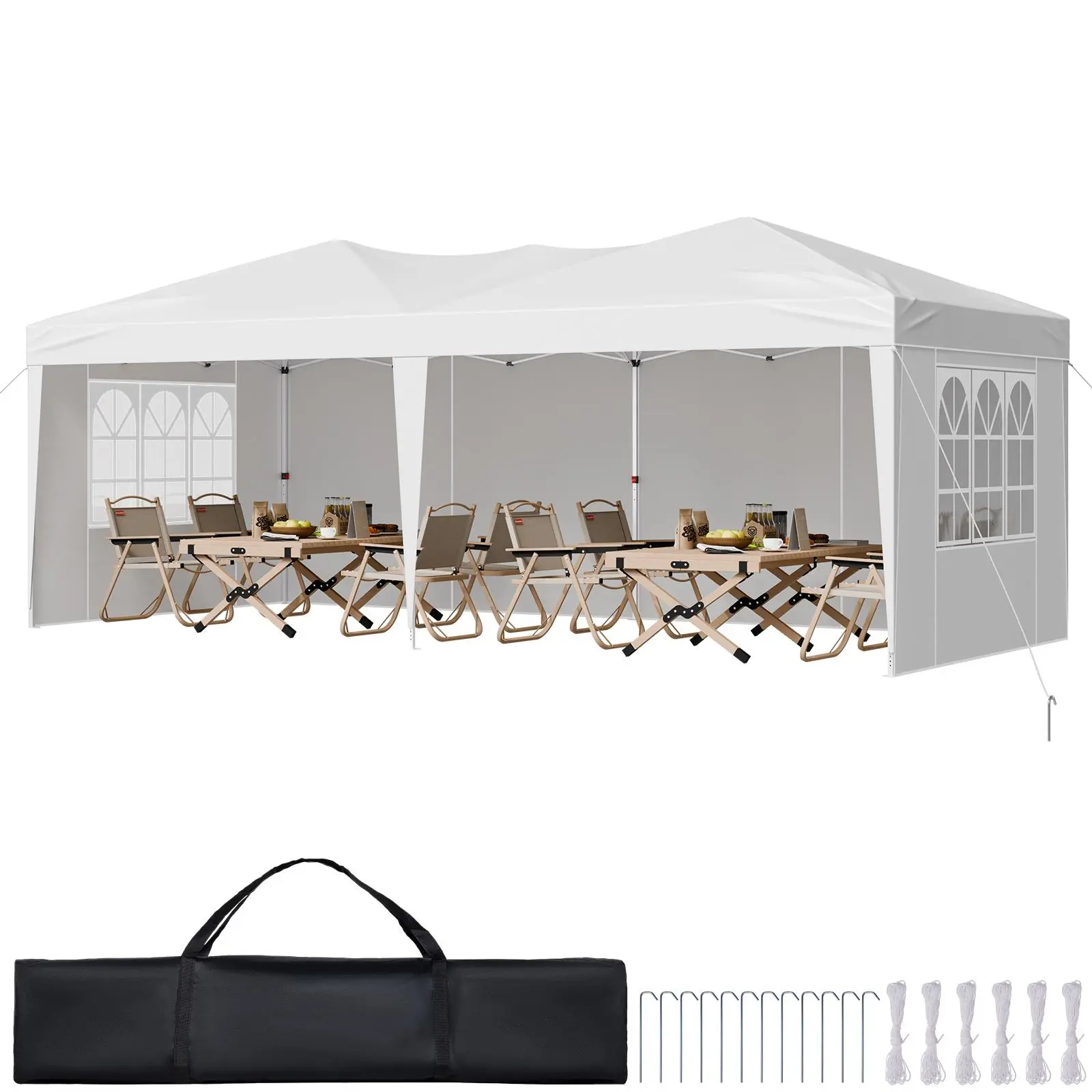 【summerfinds】VEVOR Pop Up Canopy, 10 x 20 FT Instant Canopy Portable Gazebo with 3 Sidewalls & 2 Ventilated Windows, Height Adjustable Pop-Up Outdoor Shelter Tent for Events, Patio, Backyard, Party, Parking, Uv Resistant Canopy