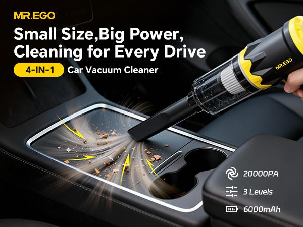 MR.EGO 20000Pa, G2 Car Vacuum Portable Cordless, 4-in-1 Mini Vacuum Cleaner with 20,000Pa Powerful Suction, Type-C Charging, 2 Suction Modes, Ultra-Light for Car, Home, Desk, Keyboards summervibes