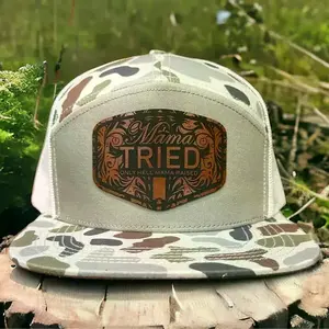 Mama Tried Duck Camo Trucker Hat | Leather Patch Flat Bill Snapback | Hunting Outdoor Camo Hat | Gift for Mom