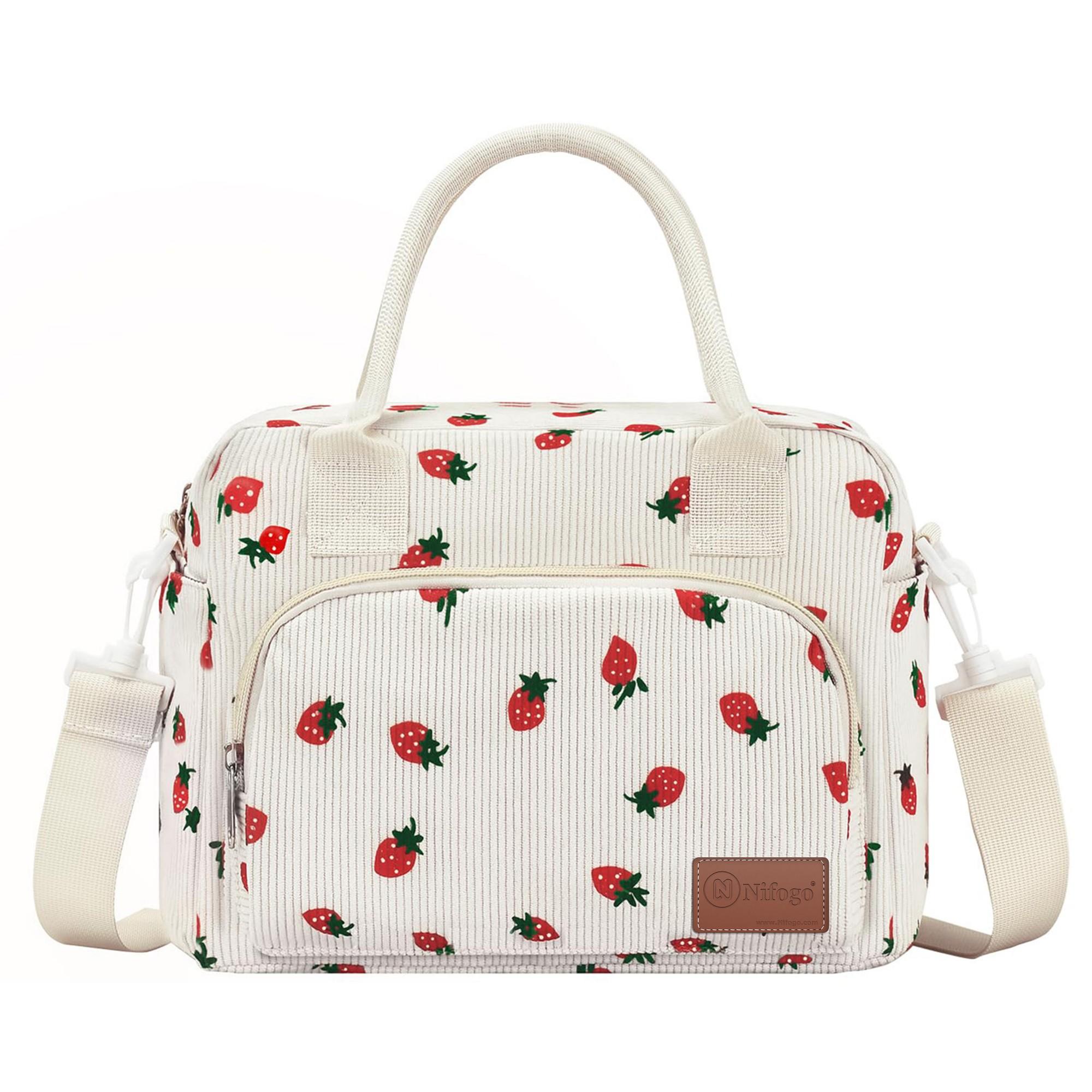 Lunch Box for Women Insulated Lunch Bag Cute Corduroy Lunch Tote Bags Lightweight Reusable Leakproof Cooler Bag with Adjustable Shoulder Strap for Work Office Travel Picnic (Checkered)