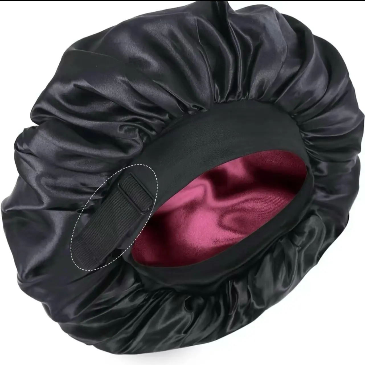 Solid color satin bonnet double layer soft silky bonnet for sleeping , night cap, hair care hat with adjustable tie band bonnets  Shower Shiny Thick Black + Blue Heatless Daily Haircare Elastic