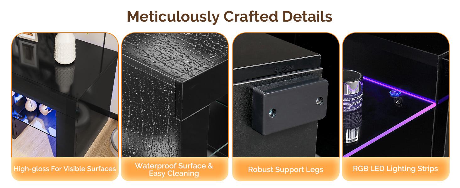 VINGLI LED TV Stand, 51'' Modern Entertainment Center with LED Lights and Storage for 40/43/50/55 Inch TV