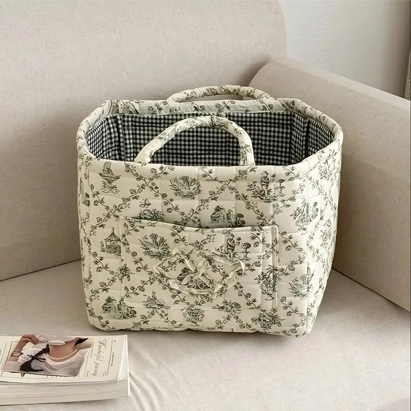 【Free Ship】Car Storage Basket with Handle,Foldable Washable Organizer&Multi-Purpose Fabric Bin for Office Supplies,Home Decor|Farmhouse Floral Design Cute Organizer Reusable Grocery ShoppingBags toybox clothes book,Luggage Accessories Valentine's Day gift