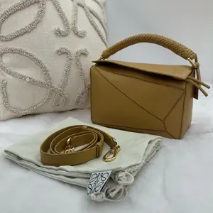 Pre-owned Loewe Calfskin Small Woven Puzzle Bag Sahara WWL