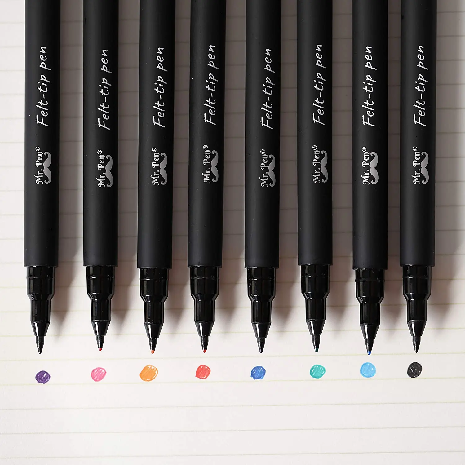 Set of 8 Felt Tip Pens - Fine Point - Fast Dry - No Smear - Assorted Colors - Perfect for Color Coding, Journaling, and Memorizing - Christmas Gift