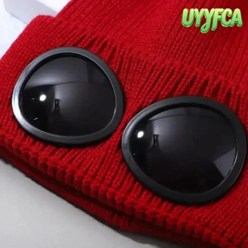 UYYFCA Unisex Aviator Goggle Knit Beanie, Integrated Sunglasses Lenses Design, Soft Warm Knitted Pilot Hat for Men and Women, Cozy Fall Winter Accessory for Daily Wear and Outdoor beach outfits summervibes,summerwins tiktokshopbacktoschool