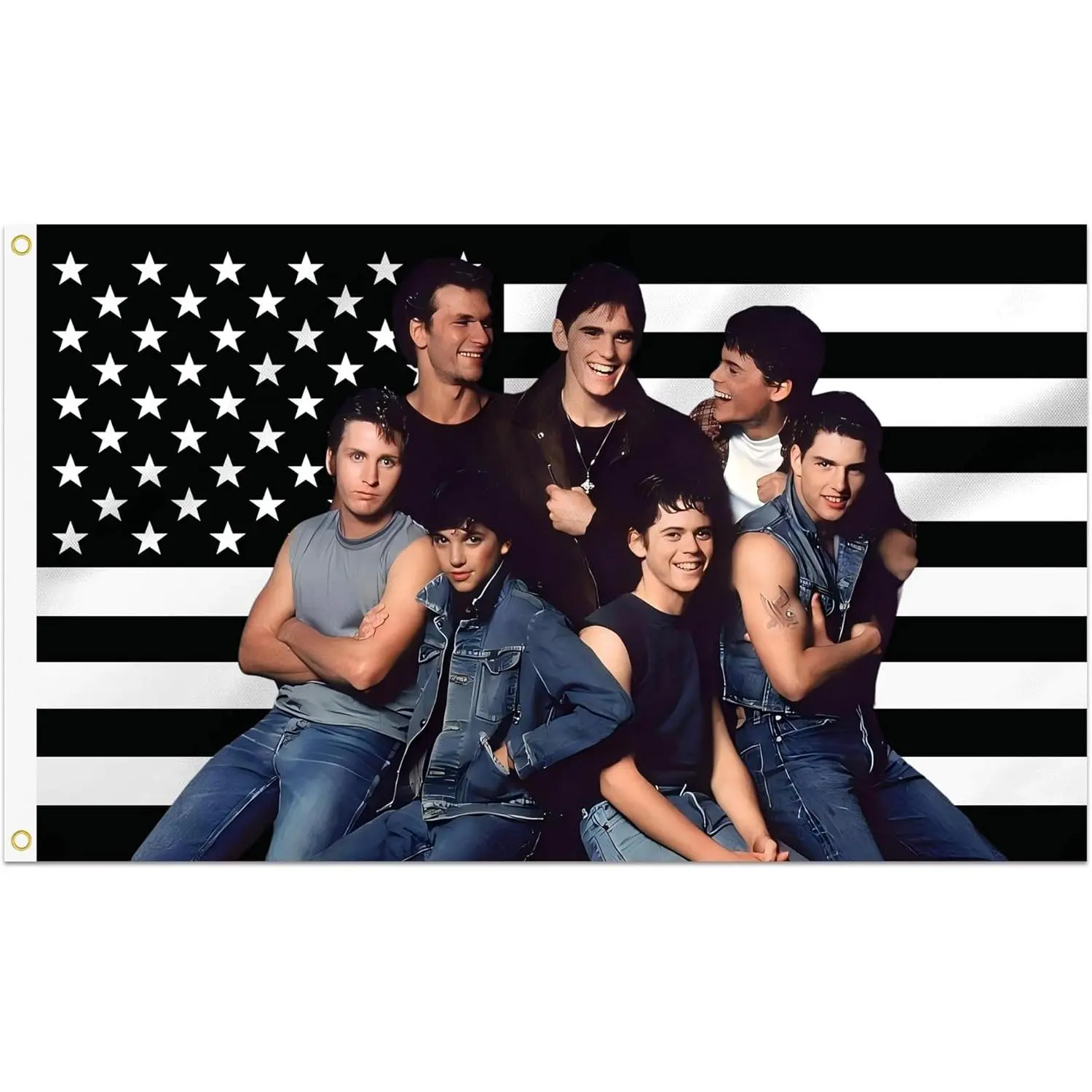 Vintage Synthetic Retro 80s Fan Art The Outsiders Black American Decorative Flag, 3x5 ft Rectangular Polyester, 2 Brass Grommets, Double Stitched, Indoor/Outdoor Room Tapestry Banner for College Dorm Home Decor Gift, Movies