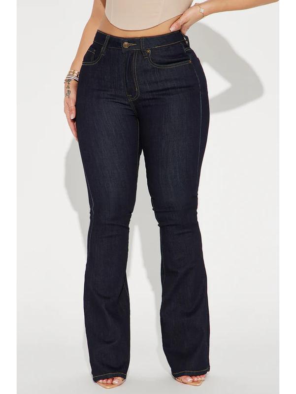 Milana Sculpting Stretch Flare Jeans - Dark Wash, 5 Pocket, 10.5" High Rise, 34" Inseam, High Stretch, 70% Cotton, 28% Polyester, 2% Spandex