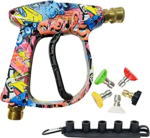 【PLEASE NOTE the SIZE】High Pressure Washer Gun 3000 PSI Max, Power Washer Short Gun M22-14mm with 1/4 Inch Quick Connector, with 5 Pressure Washer Nozzle Tips for Pressure Power Washers - Car wash accessories!