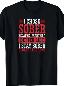 Men's Sober Life Sobriety Awareness T-Shirt - 12 Step AA Meeting Slogan & Addiction Recovery Gift, Black with Red Sobriety Text, Comfortable Crew Neck Short Sleeve, 12-Step Program Apparel (Multiple Sizes S-XXL)