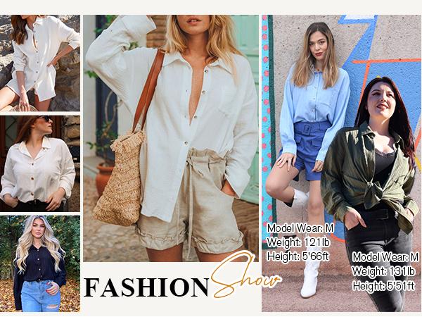 Womenswear Basic Casual Button Down Long Sleeve Shirt with Textured Collar and Pocket Minimalist Collared Blouse for Summer