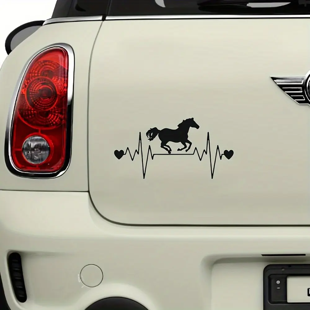 1PC Light Trendy "Running Horse Heartbeat" Sticker, Suitable for car bodies/phone cases, horse-lover elements + simple lines add accents or sophistication, Car Decorative Sticker, Automotive Decoration, Car Decorations