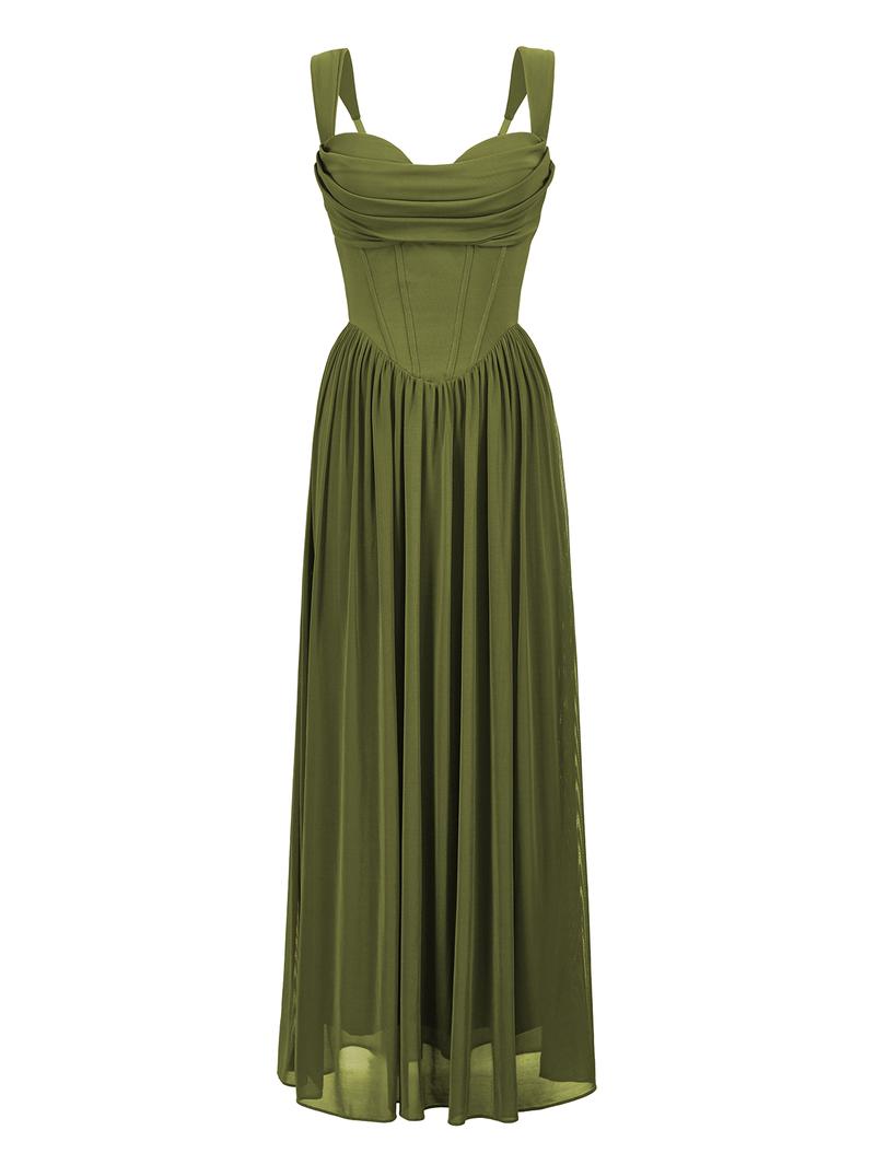 Curvysweet Cowl Neck Bridesmaid Dress for Women Sleeveless Built-In Bra A-Line Maxi Dress with Adjustable Straps Ruched Waist Elegant Evening Party Gown