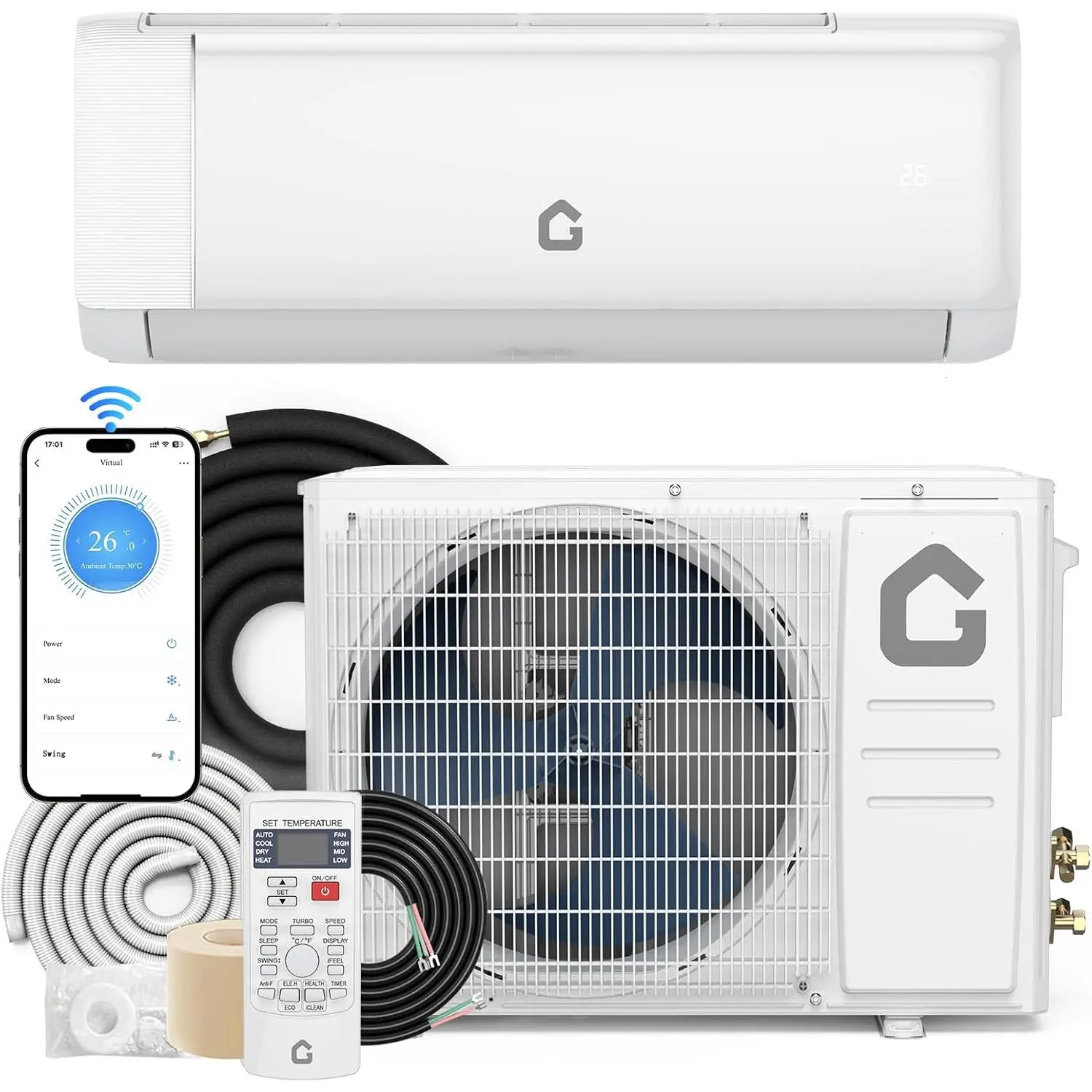 12,000 BTU 22 SEER2 Mini Split Air Conditioner & Heat Pump, Inverter Ductless System with WiFi, Cools 750 Sq. Ft, Complete Installation Kit, 110-115V