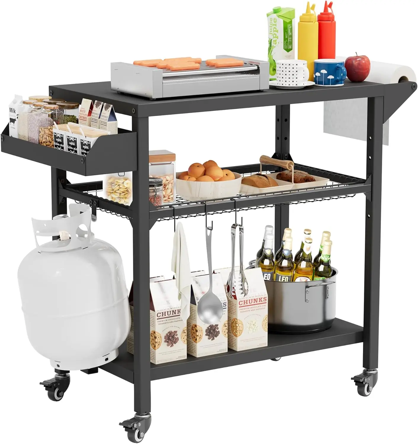 INTERGREAT Outdoor Grill Table with Wheels, Kitchen Cooking Prep Tables Movable BBQ Grill Cart for Garden, Camping, Home Party, Bar, Pizza Oven Table Stand