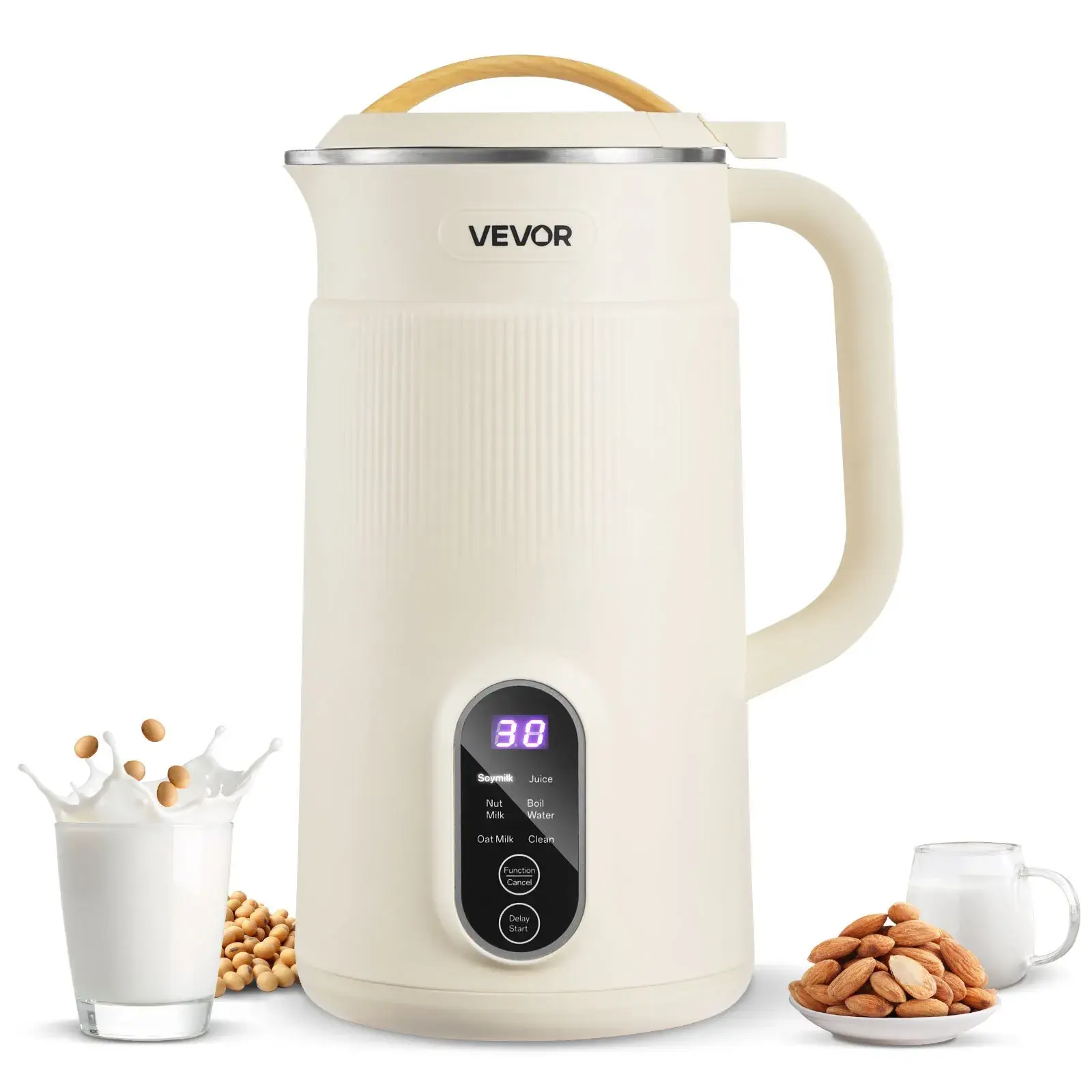 【Summerfinds】VEVOR 6-in-1 Stainless Steel Nut Milk Maker Smoothie Blender - 20oz, 6 Blades, High-Temp Self-Cleaning, 12-Hour Delay Timer, Water Boiling, Recipe Support, Quiet Mode, Multi-Function Kitchen Jug for Family Users' Homemade Oat/Soy/Juice, Smoot