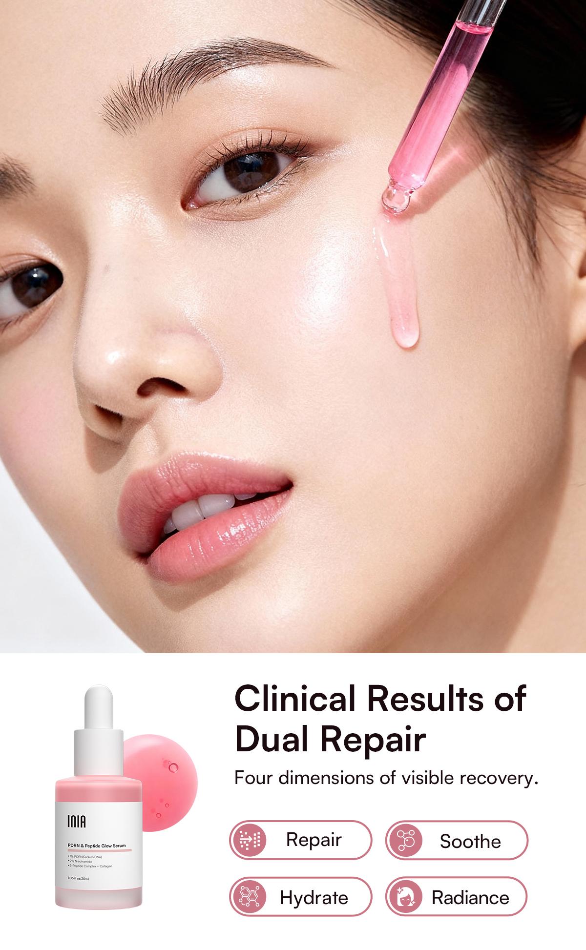 INIA PDRN + Peptide Repair Serum – Dual Repair, Brighten & Even Tone for All Skin Types, Including Sensitive Skin, with Salmon DNA, Peptides & Niacinamide, Layerable with Sunscreen & Makeup
