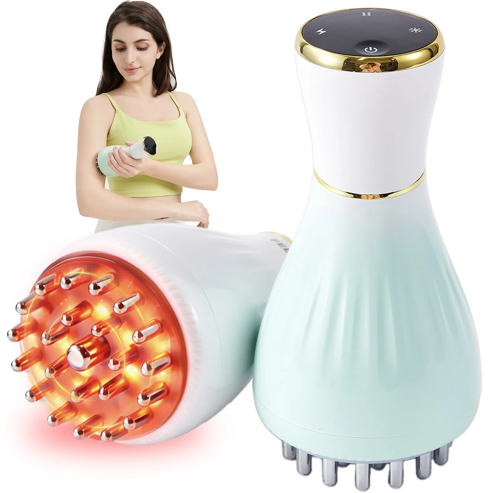 FEEJOY Handheld Body Massager for Portable Muscle Relaxation Therapy, Deep Tissue Tool with Heat, Vibration, Red Light, 4 Modes & 12 Levels, Portable Hand Relaxation,dorm essentials,back to school,back to school haul