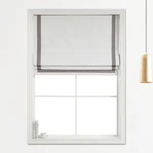 Stylish Blackout Roman Shade with Ribbon Border - Cordless Design Glare Reduced No-Drill Install | Shadisfy