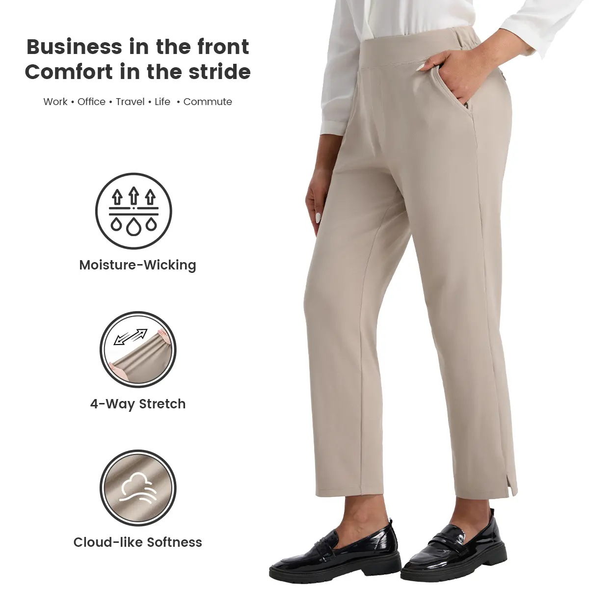 baleaf Women's Business Casual Work Pants Soft Moisture-Wicking Stretchy Bottom Commute Zipper Pockets Office Meeting School Fit Womenswear