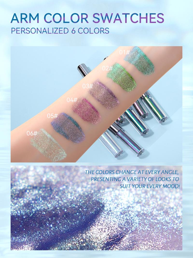 Multi-Chrome Glitter Liquid Eyeliner Pen — 6 Color-Shifting Shades (Fine Point Brush Tip, Richly Pigmented No-Prime Formula, Smooth Non-Drying Texture for Party/Everyday Bold Eye Looks)  #ColorShiftingGlitterEyeliner #FineTipEyelinerPen