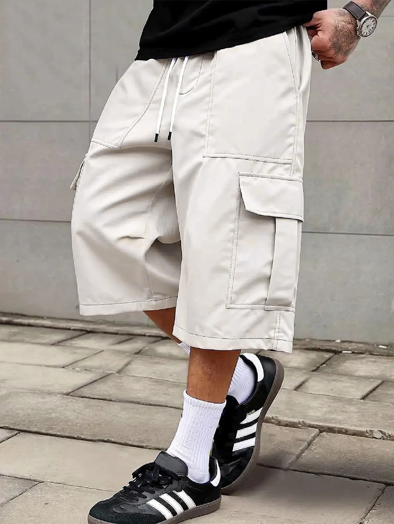 Men’s loose cargo shorts with flap pockets and side pockets — classic cargo shorts, men’s printed casual multi-pocket cargo shorts, suitable for summer outdoor wear
